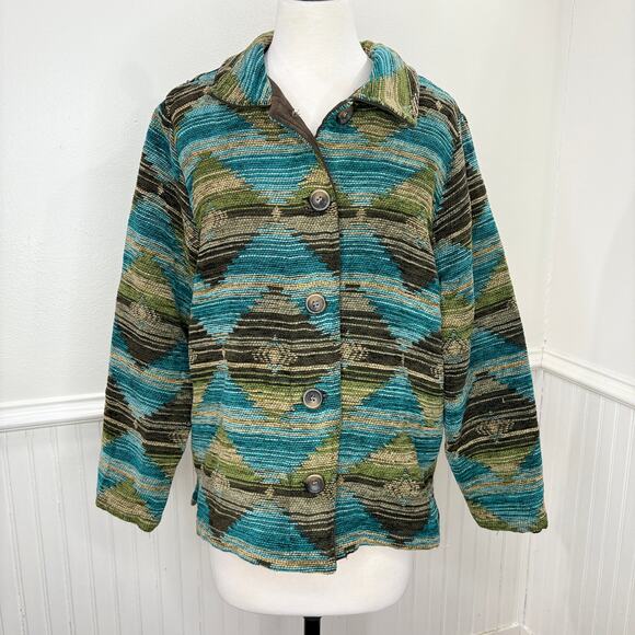 RoughRider by Circle T Size M Jacket Western Southwest Rodeo Cowgirl Teal Brown - Picture 1 of 14